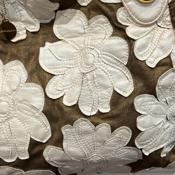 Like NEW! VINTAGE BIG Buddha Expresso brown w/ White Abstract flowers Bag - Picture 4 of 13